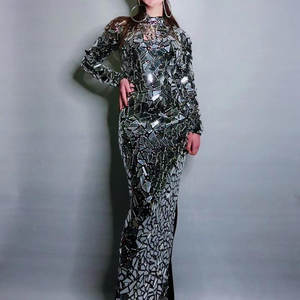 Vestidos de fiesta para mujer con pedrería de espejo, estilo A, hasta el suelo, cintura imperio, decoración de lentejuelas, tallas cortas y grandes (XL) - Product Image 5