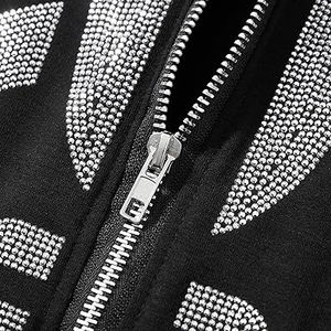 Sweat à capuche vintage personnalisé à fermeture éclair et strass pour homme, 100% coton, manches longues, coupe courte, veste à capuche pour l'hiver - Product Image 3