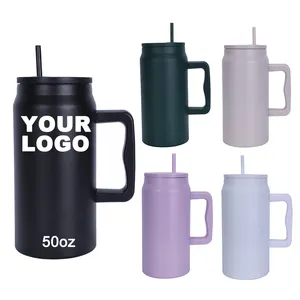 Custom 50oz Big Large Capacity Double Wall 304 Stainless Steel Insulated Vacuum Tumbler Cup With Straw