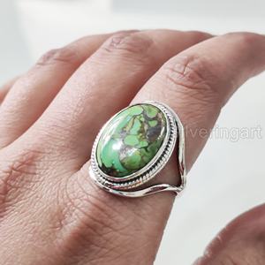 Anillo de mujer Natural verde cobre turquesa piedra preciosa diciembre piedra natal diseñador banda joyería hecha a mano 925 anillo de plata esterlina - Product Image 2