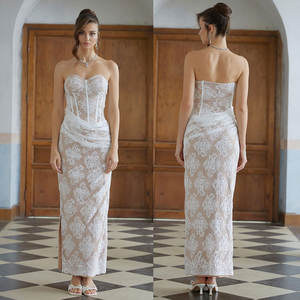 فساتين فاخرة مخصصة للنساء، فستان أبيض مزين بالزهور، بدون حمالات، مثير، مكشوف الظهر، من الدانتيل، بتصميم كورسيه، فستان حفلات طويل على طراز الأميرات، تصنيع حسب الطلب - Product Image 3