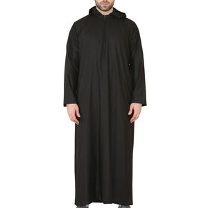 Thobes pour hommes, vêtements islamiques, couleur unie, polyester, caftan, jubbah, thobe pour hommes, thobe musulman à capuche pour hommes - Product Image 1