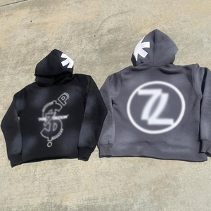 Personalizable Distress doble Color sólido ácido lavado Zip-Up invierno Streetwear chándal hombres mujeres ligero Sudadera con capucha elástica - Product Image 4