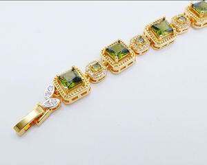 24K chapado en oro amarillo hermoso diamante verde piedra preciosa pulsera 6 \ "Mujeres finas colgantes y dijes joyería - Product Image 4