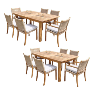 Ensemble table et chaises en teck massif naturel, produit de haute qualité avec de nombreuses chaises pour extérieur, intérieur, jardin, restaurant - Product Image 1