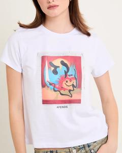 T-shirt pour femme, coupe ample, été, écologique, imprimé, motif avant, col côtelé, streetwear - Product Image 5