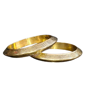 2-Piece Luxury <b>Gold</b>-Plated Brass Wavy Textured <b>Bangle</b> <b>Set</b> for Women - Elegant Ripple Design Bracelet <b>Set</b> - Traditional & Modern - Product Image 1