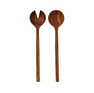 Ensemble de 2 serveurs à salade en bois naturel avec manche long pour mariage et hôtels, utilisation sur table, outils à salade en gros - Product Image 4