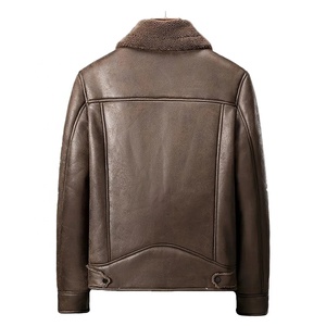 <b>Men's</b> Genuine Leather Eco-Friendly Breathable Windproof <b>Jacket</b> Zipper Closure Moto <b>Biker</b> Style Winter Warm Standard Brown Coat - Product Image 2