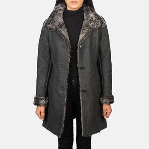 Manteau en cuir noir tissé Erica avec détails brodés, col haut, décorations en diamants, réversible, imperméable, tailles XS à XL - Product Image 1