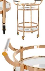 Carrito de servicio, carrito de servicio de té, carrito de servicio de vino dorado, barra acrílica moderna con carrito de bar de vidrio - Product Image 4