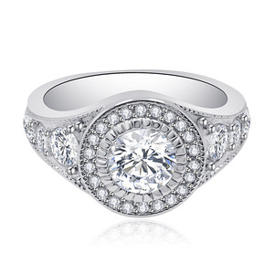 Bague en or blanc 14 carats en argent sterling 925 personnalisée avec diamants de luxe Design classique fiançailles de mariage pour femmes hommes pour bagues fines - Product Image 1