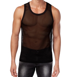 <b>Men's</b> New Solid Button Loose Top Bodybuilding Muscles High Streetwear Sexy Slim Fit Ribbed Mesh Tank Top - Product Image 2