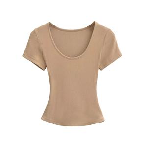 เสื้อครอปสีล้วนสำหรับผู้หญิงเสื้อครอปผ้าฝ้ายระบายอากาศใส่ลำลองทันสมัยสำหรับฤดูร้อน - Product Image 3