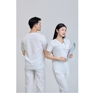 Ensemble de blouses médicales unisexes en tissu CVC, détection des aiguilles, OEM vietnamien, FMF, blanc, 52% coton, 45% polyester, 3% élasthanne, WFX - Product Image 5