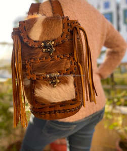 Nouveaux vrais cheveux faits à la main sur cacher fourrure sacs à dos en cuir rétro véritable cuir de vachette naturel Vintage unisexe décontracté travail sacs à dos - Product Image 3