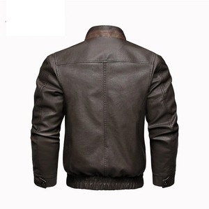 Chaqueta de moto de cuero de piel de oveja negra con cuello levantado para hombre de otoño, abrigo de motorista cálido de invierno con cremallera de Color sólido, estilo informal - Product Image 3