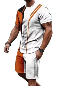Conjunto de dos piezas de camiseta gráfica y pantalón corto para hombre, 15 colores, éxito de ventas de verano, ropa con logo personalizado, 100% algodón, estampado informal para hombre - Product Image 1