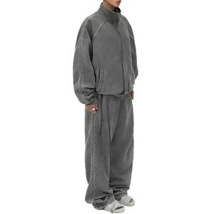 Survêtement Vintage de haute qualité à l'acide lourd pour hommes surdimensionné coupe coudre survêtement polaire avec ensemble de Style en détresse pour les femmes - Product Image 6