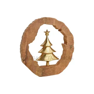 卸売ゴールド仕上げクリスマスツリー装飾飾り木製ラウンドベース高品質クリスマス装飾飾り