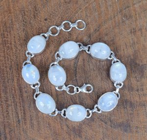 Rainbow Moonstone 925 Sterling <b>Silver</b> Adjustable <b>Bracelet</b> Oval Gemstone Handmade Jewelry Women June Birthstone - Product Image 1