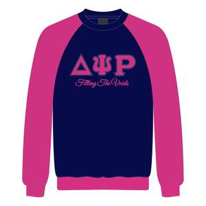 Delta Psi Rho Sorority Raglan Sleeve Crewneck Sweatshirt Navy Cotton Poly Filling the Voids <b>Jumper</b> Greek Life Casual Apparel - Product Image 2