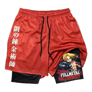 Anime Print Short d'entraînement 2 en 1 pour hommes Short de compression double couche avec poches Séchage rapide Running Fitness - Product Image 5