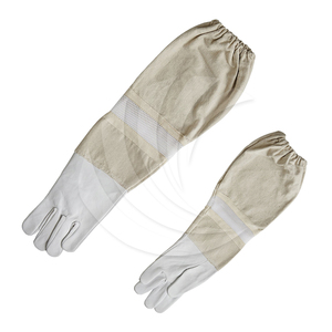 Guantes de Apicultura Blancos de Piel de Cabra, Protección para Apicultores, con Mangas Largas de Lona Ventilada y Puños Elásticos, a Bajo Precio - Product Image 1