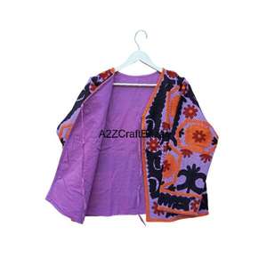 Chaqueta de Invierno de Longitud Regular para Mujer, Hecha a Mano, Ecológica, de Algodón Tejido con Bordado Suzani Indio - Product Image 4