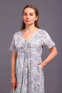 Bloc imprimé coton robe à la main à manches courtes confortable robe pleine longueur main bloc coton tenue décontractée avec poches - Product Image 5