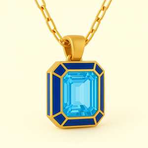 Colgante de oro de 14 Kt de lujo hecho a mano con Topacio azul natural para mujer, colgante de piedras preciosas chapadas en rodio, regalo de cumpleaños - Product Image 2