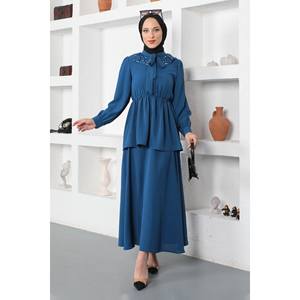 Conjunto Casual de Falda y Top Largo de Mezclilla con Perlas para Mujer, Talla XS, Estilo Club o Formal - Product Image 1