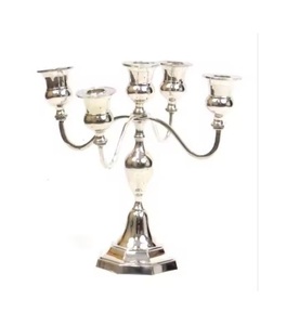 Candelabro de 5 brazos con acabado en plata brillante de diseño exclusivo, portavelas de aluminio y Metal, decoración de mesa de boda para decoración del hogar - Product Image 1