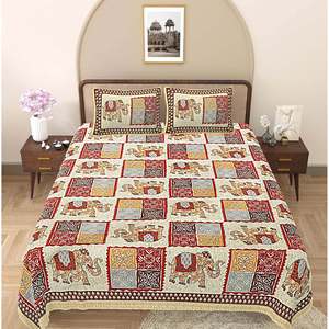 Red 240 TC 100% Cotton <b>King</b> <b>Size</b> Bedsheet with 2 Pillow Covers Ethnic Motifs Comforter Set of 3 Pcs-ADB1477 - Product Image 2
