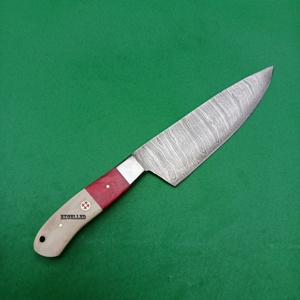 Cuchillo de Chef de cocina de acero de Damasco hecho a mano personalizado de alta calidad cuchillo de corte de verduras hueso y mango de madera Pakka - Product Image 4