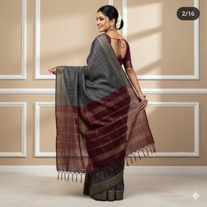 Sari traditionnel en soie Tussar multicolore pour femmes, mettant en valeur le travail de tissage fin et l'élégance pour les cérémonies, en provenance d'Inde - Product Image 3