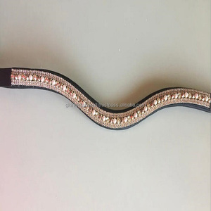 Finition Premium de marque or rose 3 rangées mega bling chaîne en cristal noir cuir de vache bandeau de sourcil de cheval en toutes tailles et formes personnalisées - Product Image 1