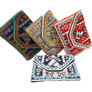 Handmade Designer Banjara Boho Beaded Sling Clutch Bag <b>Small</b> Exclusive Canvas Evening <b>Purse</b> <b>Ladies</b> Casual Envelop Daily Use - Product Image 1