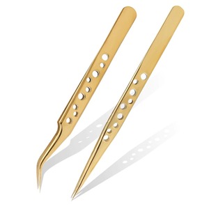 Extensions de faux cils en acier inoxydable Bande incurvée individuelle Cils Maquillage Pince à épiler en or plasma - Product Image 2