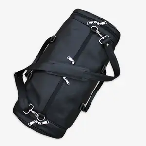 Lüks siyah deri seyahat silindir çanta orijinal inek deri haftasonu erkek spor çantası spor spor çanta
