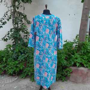 Vestido Largo Informal de Fiesta para Mujer, Diseño Europeo, Estampado de Bloques Personalizado, Tela de Algodón, Escote en V, Bolsillos, Corte Holgado - Product Image 3