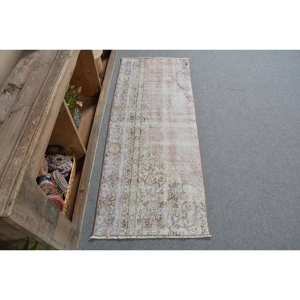 Vintage 2x5ft turc tapis Beige bleu Patchwork laine à la main grande surface Rectangle tapis Latex support pour adolescent chambre décor - Product Image 1