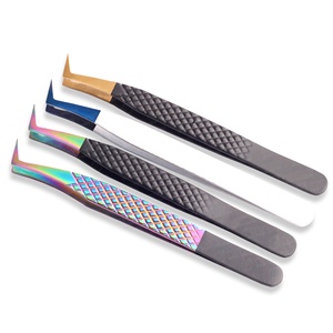 Pince à épiler pour extensions de cils multi-couleurs à effet diamant, en acier inoxydable japonais, avec poignée antidérapante, pour cils 3D à 6D - Product Image 2