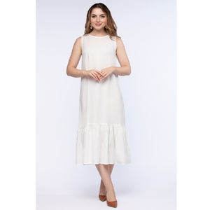 Style chaud automne mode femmes vêtements OEM ODM solide couleur blanche sans manches décontracté femmes robe à la palangre en gros fabrication - Product Image 1
