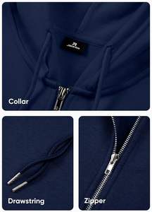 Sweat-shirts à capuche en molleton de coton décontractés pour hommes, fermeture éclair intégrale, manches longues, cordon de serrage, imprimé brodé en relief, personnalisé ODM - Product Image 6