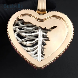 Colgante de esqueleto de corazón estilo Hip Hop, Diamante de moissanita Real con borde de letra personalizado, regalo chapado en oro rosa de plata de ley 925 - Product Image 4