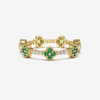 Bague Pavée Trèfle à Quatre Feuilles Zirconium Cubique Bleu Saphir Rouge Rubis Vert Émeraude Turquoise Argent Sterling 925 Bijoux Femme Plaqué Or