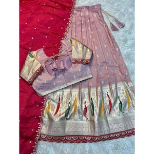 Conjunto de 3 Piezas de Lehenga de Seda Sólida para Mujer, Elegante para Fiestas - Product Image 6