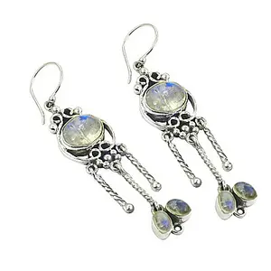 Boucles d'oreilles pendantes en argent 925 avec pierre de lune, plaquées or, motif géométrique en forme de cœur pour femmes, idéales pour les mariages, les fêtes, idée cadeau - Product Image 1