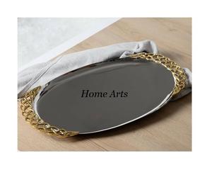 Ensemble de 3 plateaux de service en aluminium couleur argent pour le thé et le café de différentes tailles avec poignée en forme de fleur - Product Image 6